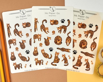 Bengal Kitties Sticker Sheet | 20 Stickers | Matte or Glossy | Spotted Tabby Cat Exotic Feline