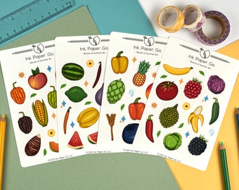 Bounty of the Summer Kiss Cut Sticker Sheet Set | tropical stickers, bujo stickers, fruit stickers, food stickers, seasonal stickers