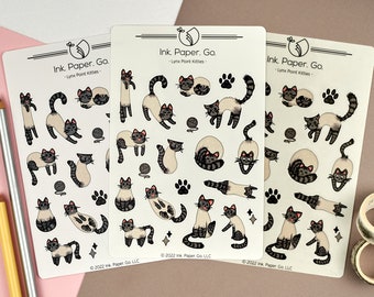 Lynx Point Kitties Kiss Cut Sticker Sheet | lynx point siamese cat, funny cat stickers, blue siamese cat, tabby point cat, cottagecore cats
