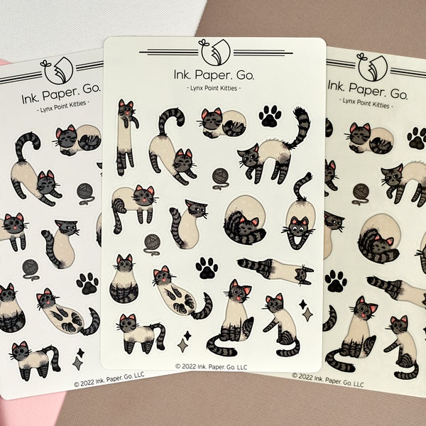 Lynx Point Kitties Kiss Cut Sticker Sheet | lynx point siamese cat, funny cat stickers, blue siamese cat, tabby point cat, cottagecore cats