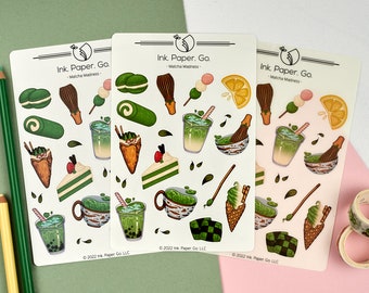 Matcha Madness Sticker Sheet | 20 Stickers | Matte or Glossy | Green Boba Bubble Latte Tea