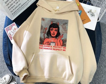 JiJingHeWang Woman Devil Wings Long Sleeve Funny Drawstring Sweater JiJingHeWang Woman Devil Wings Long Sleeve Funny Drawstring Sweater