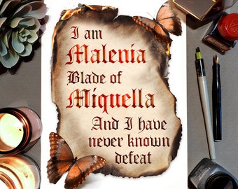 Impresión caligráfica manuscrita iluminada A4/A3 inspirada en Elden Ring Malenia Blade of Miquella