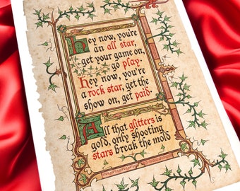 Impresión artística caligráfica con cita de la letra de Shrek All Star Smash Mouth, página de libro de cuentos de hadas A4/A3