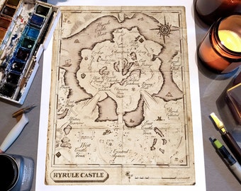 Impresión artística del mapa del castillo de Hyrule de Zelda: Breath of the Wild (tamaño A4), decoración del videojuego BOTW