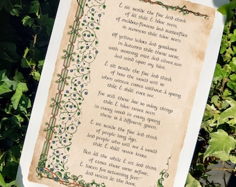 Lámina caligráfica A4/A3 inspirada en "Me siento junto al fuego y pienso" de Tolkien: La canción de Bilbo.
