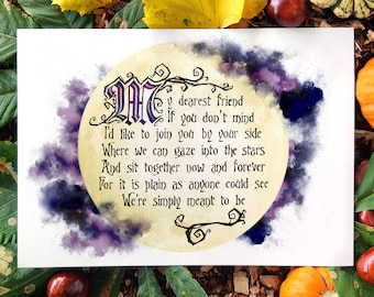 Impresión artística de caligrafía A4/A3 inspirada en Jack y Sally de Pesadilla antes de Navidad, boda romántica, lectura