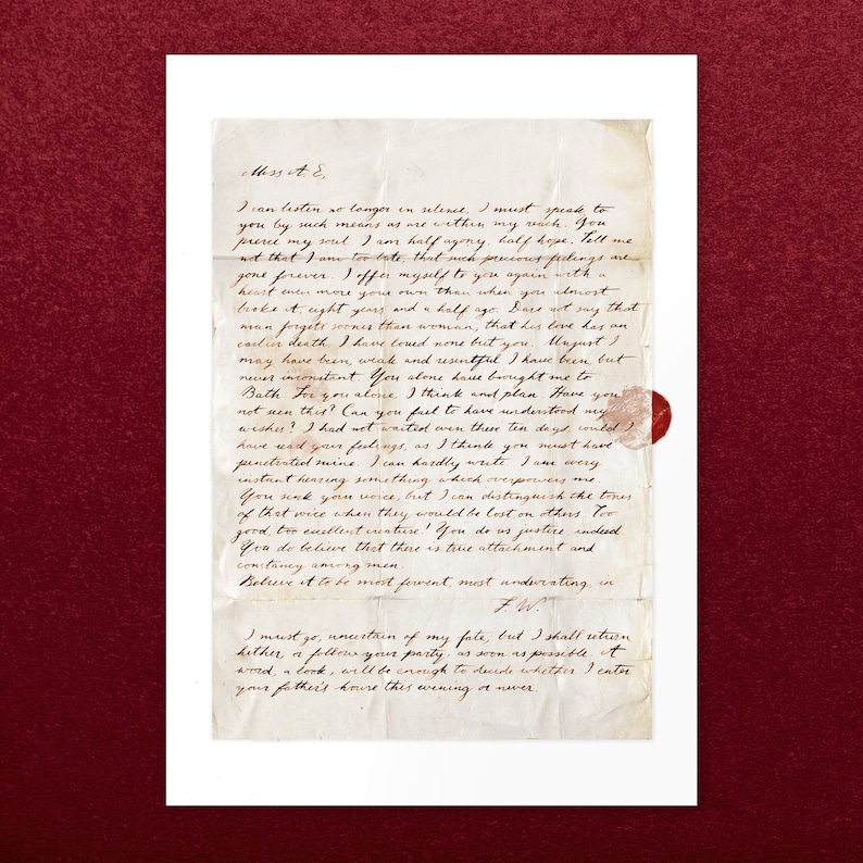 May include: A handwritten letter with faded ink on aged paper. The letter expresses deep feelings of love and longing, with the writer confessing their devotion and pleading for a response. The letter is sealed with a red wax stamp.