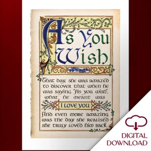 Die Prinzessin Braut As You Wish Zitat Kalligraphie Kunst download, Märchenbuchseite