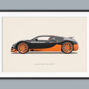 Bugatti Veyron Super Sport Car Posters Ilustración Impresiones Arte de pared para niños Niños Decoración de habitaciones Niños Oficina en casa Arte Niños Decoración de niños Dormitorio