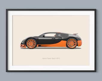 Bugatti Veyron Super Sport Car Posters Illustration Prints Wall Art for Kids Boys Room Decor Children Home Office Art Children Decor Dorm