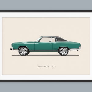 Chevrolet Monte Carlo Car Posters Ilustración Impresiones Arte de pared para niños Niños Decoración de habitaciones Niños Oficina en casa Arte Niños Guardería Decoración Dormitorio