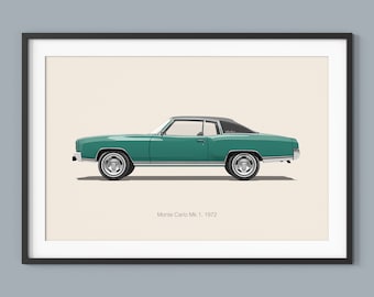 Chevrolet Monte Carlo Car Posters Illustration Prints Wall Art for Kids Boys Room Decor Children Home Office Art Children Nursery Decor Dorm