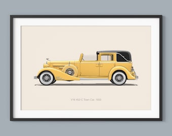 Cadillac V16 452-C Illustration Art Print, Kids Room Decor