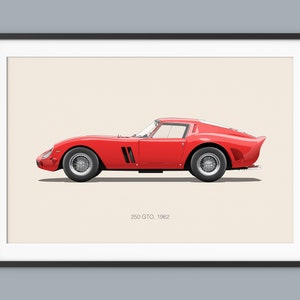 Ferrari 250 GTO Car Posters Illustration Prints Wall Art for Kids Boys Room Decor Children Home Office Art Children Nursery Decor and Dorm