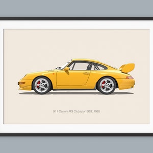 Porsche 911 Carrera RS Clubsport Car Posters Illustration Prints Wall Art Kids Boys Room Decor Children Home Office Art Children Nursery