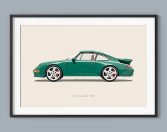 Porsche 911 Turbo 993 Illustration Art Print: Kids Room Decor