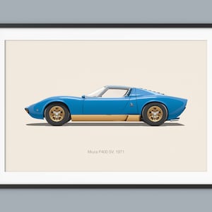 Lamborghini Miura carteles de coches ilustración impresiones arte de la pared niños niños habitación decoración niños hogar oficina arte niños guardería decoración dormitorio coche arte