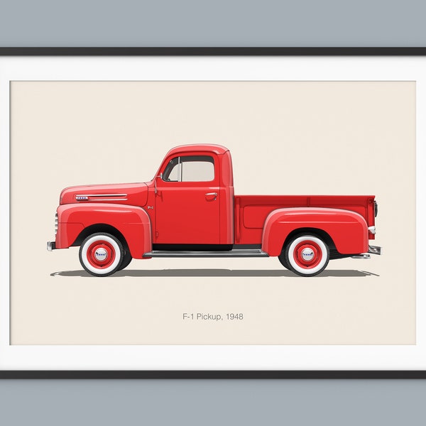 Ford F-1 Pickup Car Posters Illustration Prints Wall Art Kids Boys Room Decor Children Home Office Art Children Nursery Decor Dorm Car Art