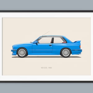 BMW M3 E30 carteles de coches ilustración impresiones arte de la pared para niños decoración de la habitación de los niños arte de la oficina en el hogar decoración de la guardería de los niños dormitorio