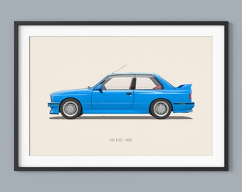 BMW M3 E30 Car Posters Illustration Prints Wall Art for Kids Boys Room Decor Children Home Office Art Children Nursery Decor Dorm