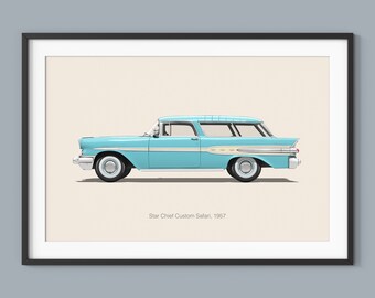 Pontiac Star Chief Car Posters Illustration Prints Wall Art for Kids Boys Room Decor Children Home Office Art Children Nursery Decor Dorm