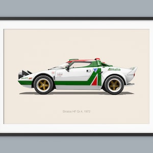 Lancia Stratos HF Auto Poster Illustration Prints Wandkunst für Kinder Jungen Zimmer Dekor Kinder Home Büro Kunst KinderZimmer Dekor und Schlafsaal