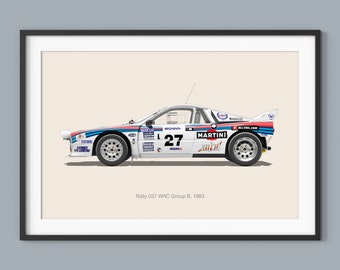 Lancia Rally 037 Car Posters Illustration Prints Wall Art for Kids Boys Room Decor Children Home Office Art Children Nursery Decor and Dorm