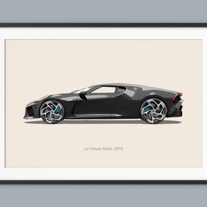 Bugatti La Voiture Noire Car Posters Illustration Prints Wall Art for Kids Boys Room Decor Children Home Office Art Children Decor and Dorm