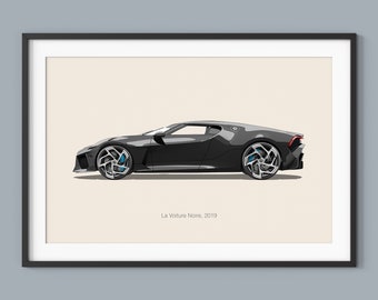 Bugatti La Voiture Noire Car Illustration Print, Kid's Room Decor