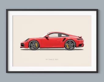 Porsche 911 Turbo S Carteles de coche Ilustración Impresiones Arte mural para niños Niños Decoración de la habitación Niños Inicio Oficina Arte Niños Guardería Decoración Dormitorio