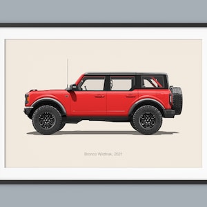 Ford Bronco 2021 Carteles de automóviles Ilustración Impresiones Arte de pared para niños Decoración de habitaciones Niños Oficina en casa Arte Niños Guardería Decoración y dormitorio