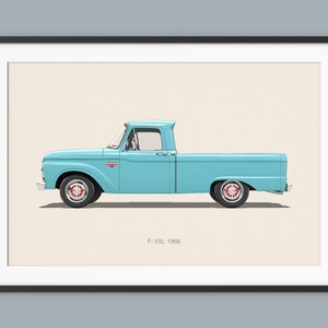 フォード F-100 ピックアップ カー ポスター イラスト プリント ウォール アート 子供 男の子 部屋 装飾 子供用 ホーム オフィス アート 子供 保育園 装飾 寮 カー アート