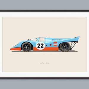 Porsche 917 K Car Posters Illustration Prints Wall Art for Kids Boys Room Decor Children Home Office Art Children Nursery Decor Dorm Print