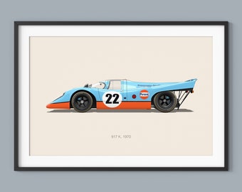 Porsche 917 K Car Posters Illustration Prints Wall Art for Kids Boys Room Decor Children Home Office Art Children Nursery Decor Dorm Print