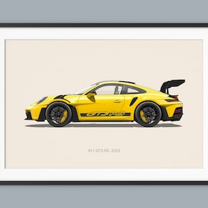 Porsche 911 GT3 RS carteles de coches ilustración impresiones arte de la pared para niños niños decoración de la habitación niños hogar oficina arte niños guardería decoración dormitorio