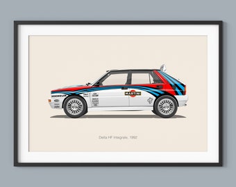Lancia Delta HF Car Posters Illustration Prints Wall Art for Kids Boys Room Decor Children Home Office Art Children Nursery Decor and Dorm