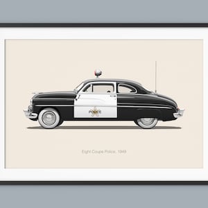 Mercury Eight Coupe Police Car Posters Ilustración Impresiones Arte mural para niños Niños Decoración de habitaciones Niños Home Office Art Guardería infantil Decoración
