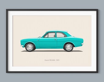 Ford Escort RS1600 Car Illustration Art Print, Kids Room Decor
