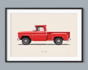 Chevrolet C10 Truck Posters Illustration Prints Wall Art for Kids Boys Room Decor Children Home Office Art Children Nursery Decor Dorm