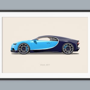 Bugatti Chiron Auto Poster Illustration Drucke Wand Kunst für Kinder Jungen Zimmer Dekor Kinder Home Office Kunst Kinder Dekor Wohnheim Auto Wandkunst