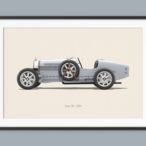 Bugatti Tipo 35 Carteles de coche Ilustración Impresiones Arte de pared para niños Niños Decoración de habitaciones Niños Oficina en casa Arte Niños Decoración dormitorio Coche Arte de pared