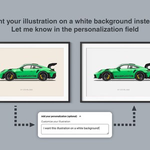 Impresión artística ilustrada del Porsche 911 GT3 RS, decoración para habitación infantil imagen 2