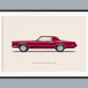 Cadillac Eldorado Fleetwood Carteles de automóviles Ilustración Impresiones Arte de pared Niños Niños Decoración de habitaciones Niños Oficina en casa Arte Guardería y dormitorio