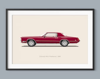 Cadillac Eldorado Fleetwood Car Posters Illustration Prints Wall Art Kids Boys Room Decor Children Home Office Art Children Nursery and Dorm