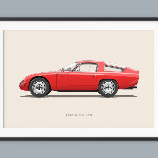 Alfa Romeo Giulia TZ Car Posters Illustration Prints Wall Art for Kids Boys Room Decor Children Home Office Art Children Decor Dorm Car Art