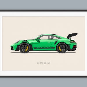 Porsche 911 GT3 RS Car Posters Illustration Prints Wall Art for Kids Boys Room Decor Children Home Office Art Children Nursery Decor Dorm