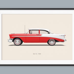 Chevrolet Bel Air Auto Poster Illustration Drucke Wand Kunst für Kinder Jungen Zimmer Dekor Kinder Heim Büro Kunst Kinder Kinderzimmer Dekor und Wohnheim