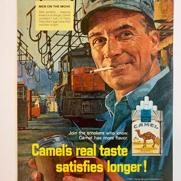 Publicités pour les cigarettes Camel des années 1960 |  Plusieurs styles | Annonces de fumeurs vintage originales | Retro Magazine Affiches publicitaires imprimées