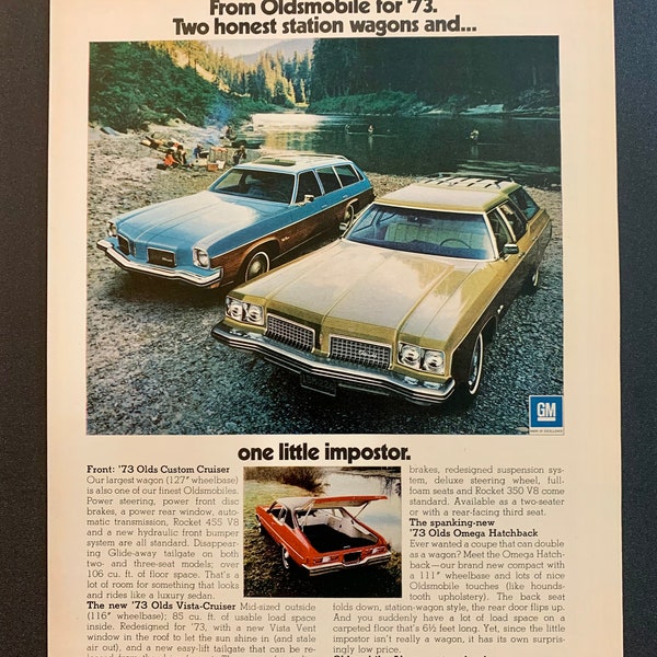 1973 Oldsmobile Vista Cruiser Custom Cruiser and Omega Hatchback Original  Vintage Retro Classic Car Advertisement Magazine Ads